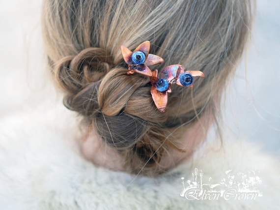 Forest Hairpins Set With Glass Berries Boho Wedding Hair 
