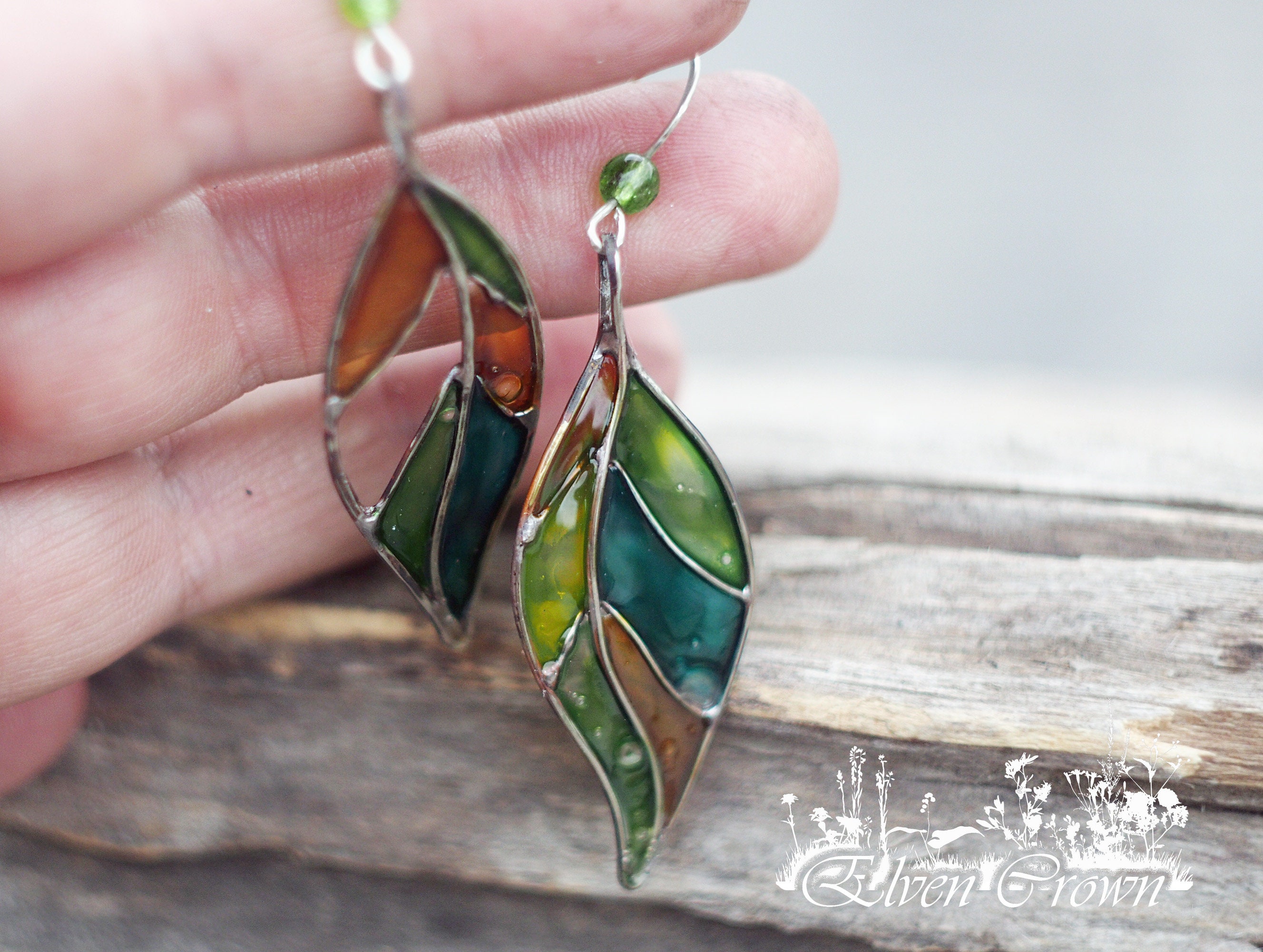 Stained Glass Earrings Dangle Earrings Lightweight Earrings Color Glass Leaf Earrings Forest Jewelry Leaf Elven Jewelry Etsy
