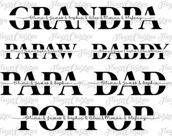 Bundle Personalized Dad With Kids Names Svg, Retro Dad Svg, Happy Father's Day Svg, Funny Daddy Gift, Grandpa Gift, File For Cricut