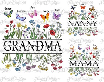Personalized Grandma Png, Mamma, Nanny, Watercolor Floral Png, Happy Mother's Day Png, Flower Mama Png, Custom Name Png, Gif For Mom