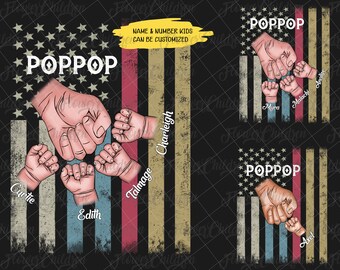 Personalized Father's Day Fist Bump Set Flag America, Poppop Childs Hands Png, Father's Day Png, Baby Toddler Kid Poppop Fist Bump Png