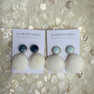 Blue Shell Stud Earrings: Coastal Beach Wedding Jewelry