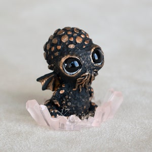 Cute Baby Cthulhu figurine,  cute Cthulhu sculpture, cute fantasy creature, black and gold