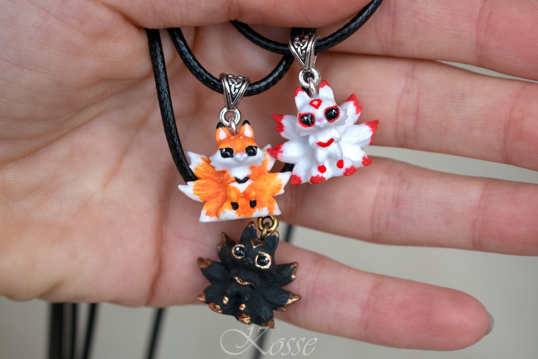 Miniature Kitsune Pendant, Tiny Kitsune Necklace, White Kitsune