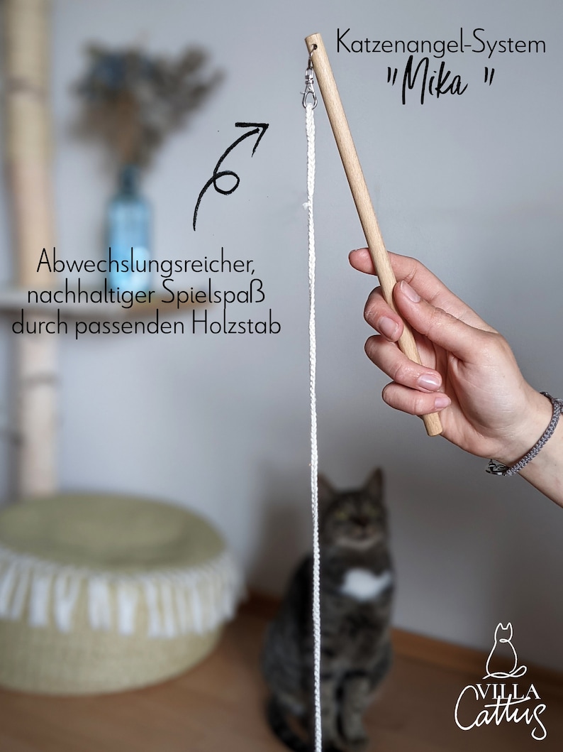 Katzenangel System Mika, Katzenspielzeug, Federspielzeug für Katzen, Filzball mit Glöckchen blau Bild 2