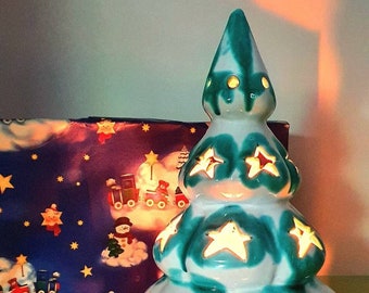 Christmas decoration, Christmas tree for tealight, Gmundner Keramik, hand-painted