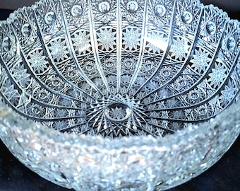 Very beautiful, colorfully cut Bohemia crystal fruit bowl, hand-cut