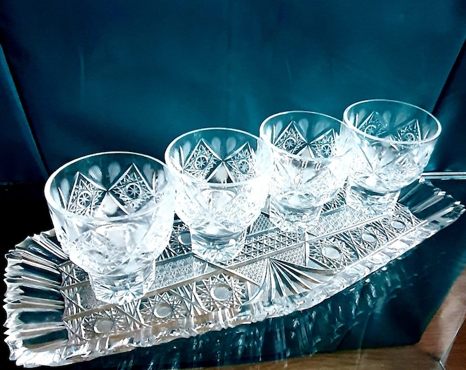 Featured listing image: Large Crystal Bowl + 4 liqueur glasses Bohemia Series