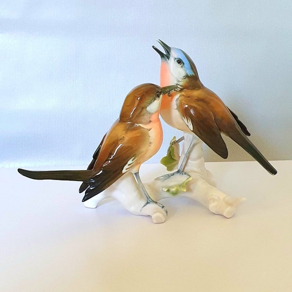 Antique, beautiful Karl Ens Volkstedt porcelain, bird couples, hand-painted