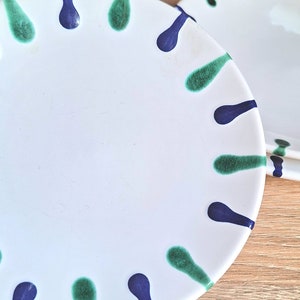 Set (6 pieces) of Gmunder saucers, blue/green pattern, hand-painted