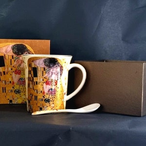 Preciosa taza de café &quot;El beso&quot; de Gustav Klimt, porcelana fina.