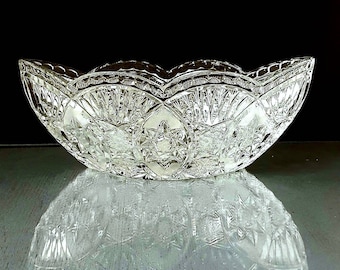 large heavy Bohemia crystal glass fruit bowl, hand-cut