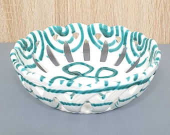 Gmundner ceramic fruit bowl, flamed green, hand painted