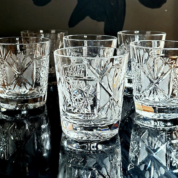 Très belle parure de verres à whisky, cristal taillé main (cristal au plomb) Bohemia CZ