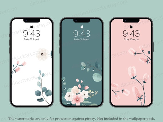 3 Aesthetic Iphone Wallpaper Neutral Floral Boho Mint Pink Etsy
