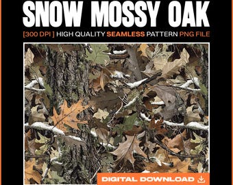 Snow Mossy Oak Seamless Pattern, Commercial Use, Instant Download, PNG