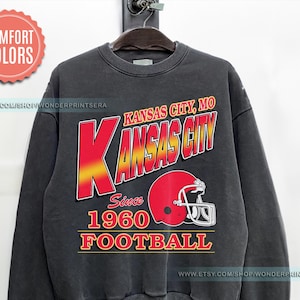 Vintage Style Kansas City Football Comfort Colors Crewneck Sweatshirt,Kansas City Football Sweatshirt,Womens Men Kansas City Shirt Gift FJK8 image 1