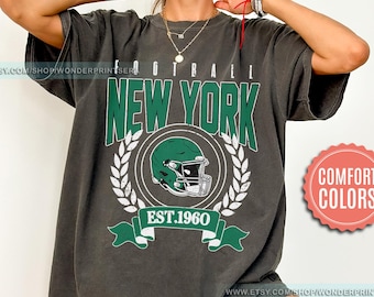 New York Football Retro 80s Vintage Style Comfort Colors Crewneck T-Shirt, New York Football Tshirt, Jets Sunday Football Fan Gifts FVD28