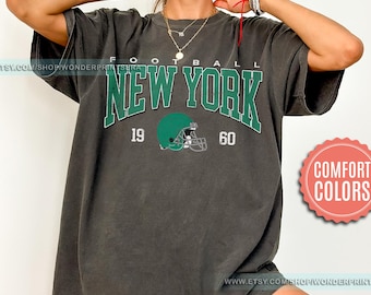 New York Football Retro 80s Vintage Style Comfort Colors Crewneck T-Shirt, New York Football Tshirt, Jets Sunday Football Fan Gifts FND28
