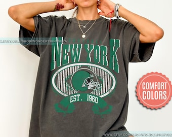 New York Football Retro 80s Vintage Style Comfort Colors Crewneck T-Shirt, New York Football Tshirt, Jets Sunday Football Fan Gifts FAR28