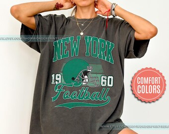 New York Football Retro 80s Vintage Style Comfort Colors Crewneck T-Shirt, New York Football Tshirt, Jets Sunday Football Fan Gifts FSE28