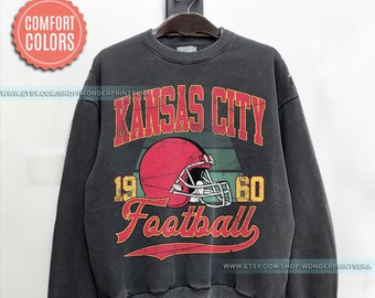 Vintage Style Kansas City Football Comfort Colors Crewneck Sweatshirt,Kansas City Football Sweatshirt,Womens Men Kansas City Shirt Gift FSE8