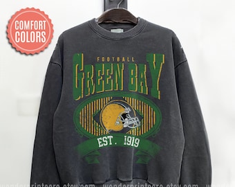 Green Bay Football Vintage Style Comfort Colors Sweatshirt, Retro Green Bay Varsity Crewneck Sweatshirt, Green Bay Long Sleeve FAR5