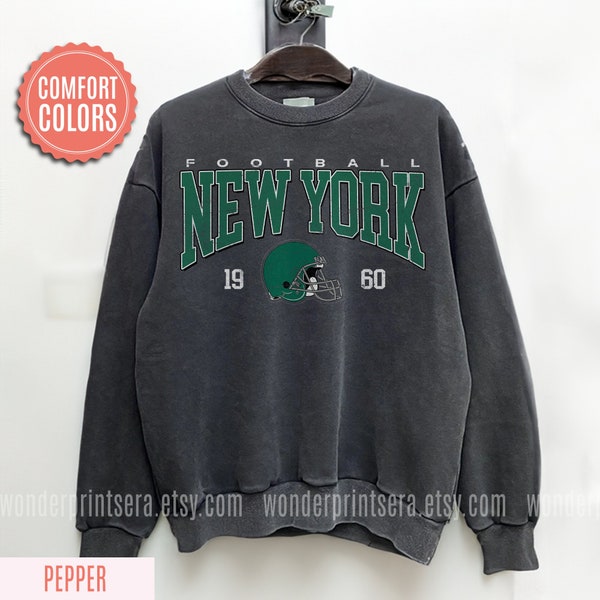 New York Football Retro 80s Vintage Style Comfort Colors Crewneck Sweatshirt, New York Football Tshirt, Jets Sunday Football Fan Gifts #F59