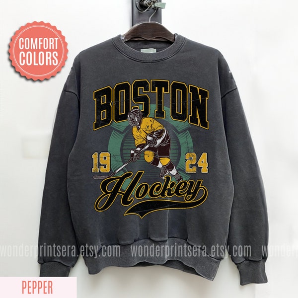 Boston Hockey Vintage Style Crewneck Comfort Colors Sweatshirt,Hockey Hoodie,College Sweater,Hockey Fan Shirt,Boston Hockey Retro Shirt #H5