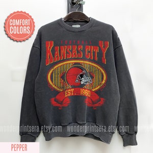 Vintage Style Kansas City Football Comfort Colors Crewneck Sweatshirt,Kansas City Football Sweatshirt,Womens Mens Kansas City Shirt Gift F26