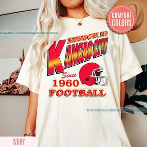 Vintage Style Kansas City Football Comfort Colors Crewneck Sweatshirt,Kansas City Football Sweatshirt,Womens Men Kansas City Shirt Gift FJK8 image 7