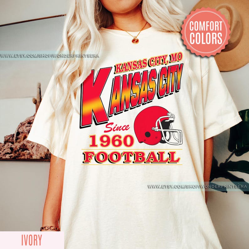 Vintage Style Kansas City Football Comfort Colors Crewneck Sweatshirt,Kansas City Football Sweatshirt,Womens Men Kansas City Shirt Gift FJK8 image 7