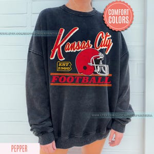 Vintage Style Kansas City Football Comfort Colors Crewneck Sweatshirt,Kansas City Football Sweatshirt,Womens Men Kansas City Shirt Gift FGC8 image 2