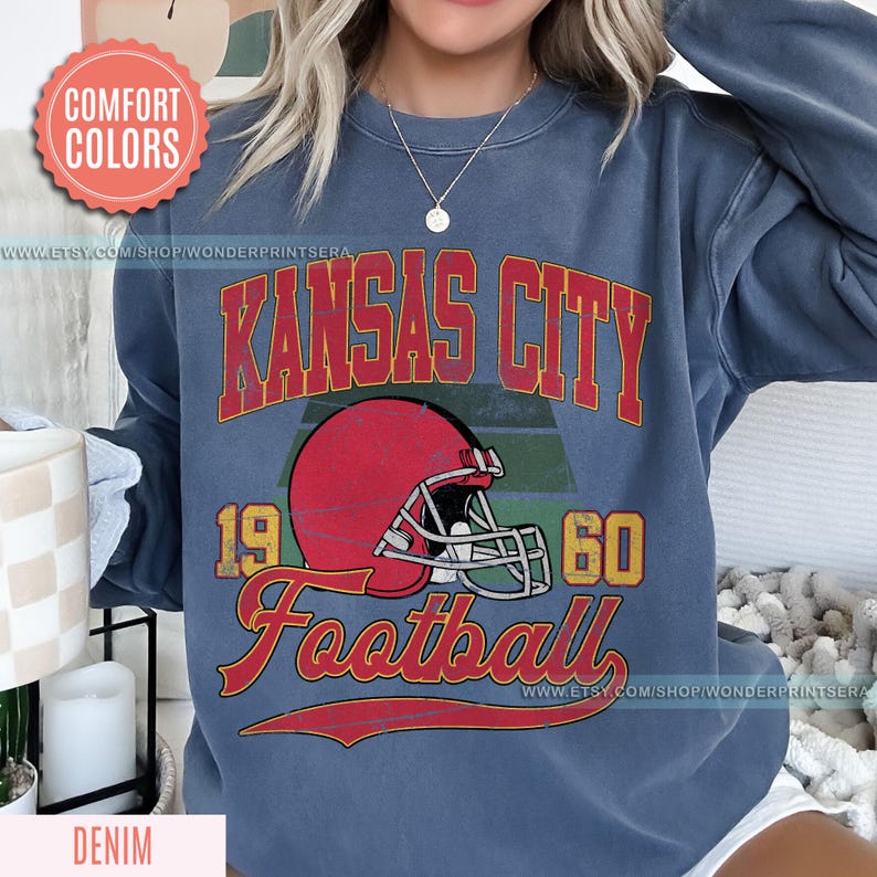 Vintage Style Kansas City Football Comfort Colors Crewneck Sweatshirt,Kansas City Football Sweatshirt,Womens Men Kansas City Shirt Gift FSE8 bild 5