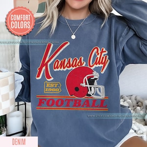 Vintage Style Kansas City Football Comfort Colors Crewneck Sweatshirt,Kansas City Football Sweatshirt,Womens Men Kansas City Shirt Gift FGC8 image 5