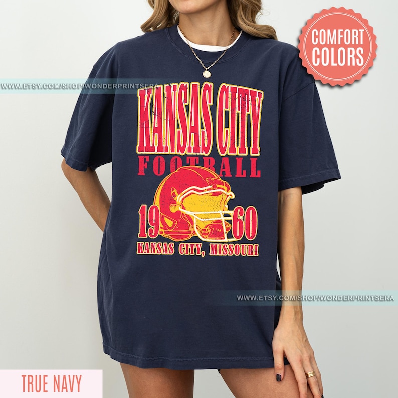 Kansas City Football Comfort Colors Vintage Style T-Shirt, Kansas City Football Crewneck, Football T-Shirt, Kansas City Fan Gifts FSM8 image 5