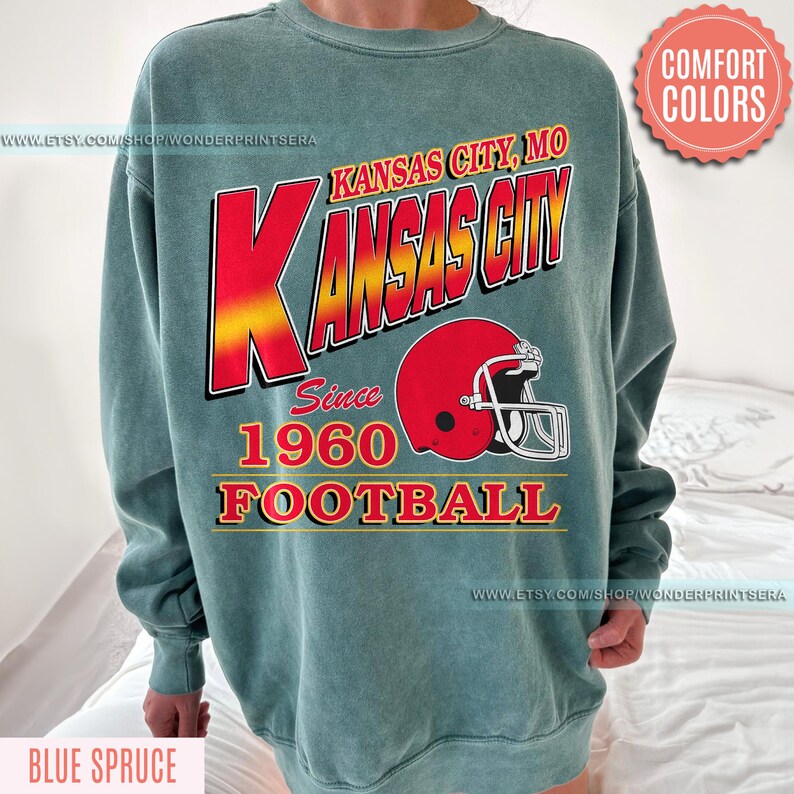 Vintage Style Kansas City Football Comfort Colors Crewneck Sweatshirt,Kansas City Football Sweatshirt,Womens Men Kansas City Shirt Gift FJK8 image 6