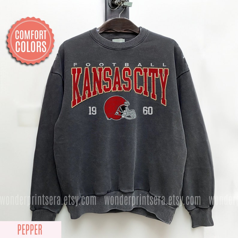 Kansas City Football Comfort Colors Vintage Style Sweatshirt, Kansas City Football Crewneck, Football Sweatshirt, Kansas City Fan Gifts FND8 image 1