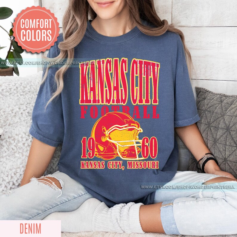 Kansas City Football Comfort Colors Vintage Style T-Shirt, Kansas City Football Crewneck, Football T-Shirt, Kansas City Fan Gifts FSM8 image 6