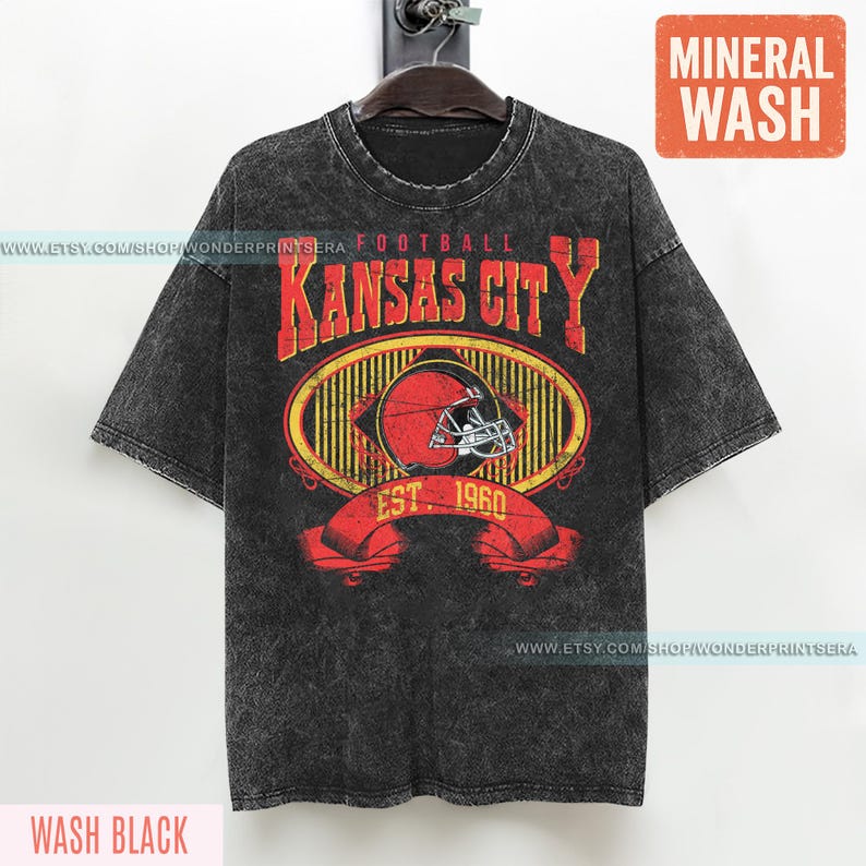 Kansas City Football Mineral Wash Vintage Style T-Shirt, Kansas City Football Crewneck, Football T-Shirt, Kansas City Fan Gifts FAR8 image 1