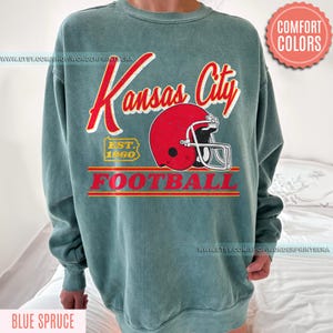 Vintage Style Kansas City Football Comfort Colors Crewneck Sweatshirt,Kansas City Football Sweatshirt,Womens Men Kansas City Shirt Gift FGC8 image 6