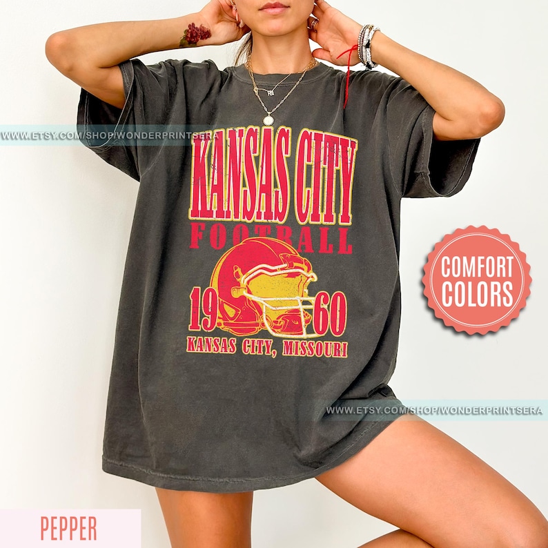 Kansas City Football Comfort Colors Vintage Style T-Shirt, Kansas City Football Crewneck, Football T-Shirt, Kansas City Fan Gifts FSM8 image 3