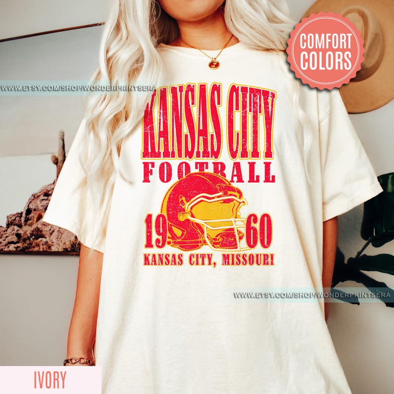 Kansas City Football Comfort Colors Vintage Style T-Shirt, Kansas City Football Crewneck, Football T-Shirt, Kansas City Fan Gifts FSM8 image 2