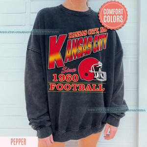 Vintage Style Kansas City Football Comfort Colors Crewneck Sweatshirt,Kansas City Football Sweatshirt,Womens Men Kansas City Shirt Gift FJK8 image 2