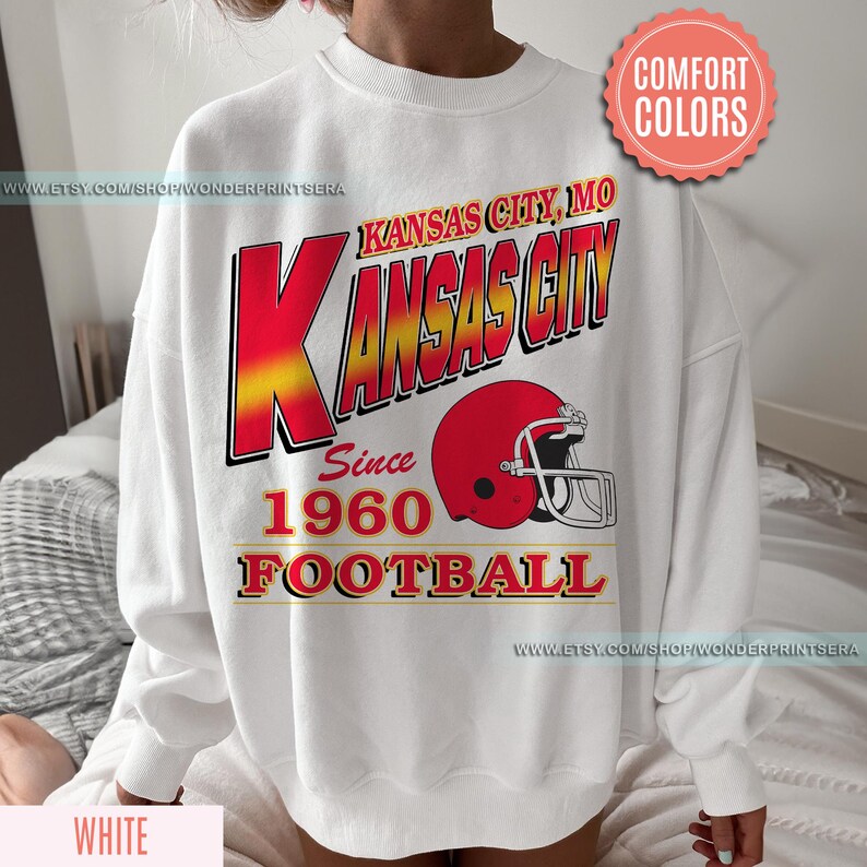 Vintage Style Kansas City Football Comfort Colors Crewneck Sweatshirt,Kansas City Football Sweatshirt,Womens Men Kansas City Shirt Gift FJK8 image 3