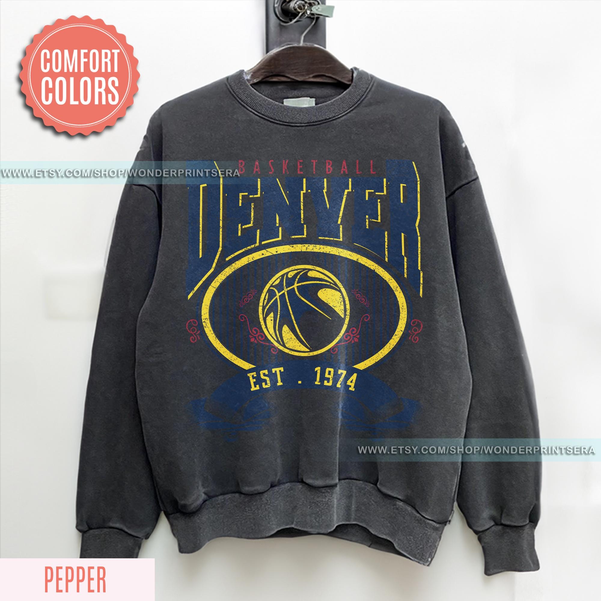 Denver Basketball Vintage Style Comfort Colors Sweatshirt, Denver Nugget Sweater, Nuggets Crewneck, Denver T-Shirt, Nuggets Fan Gift KBB24