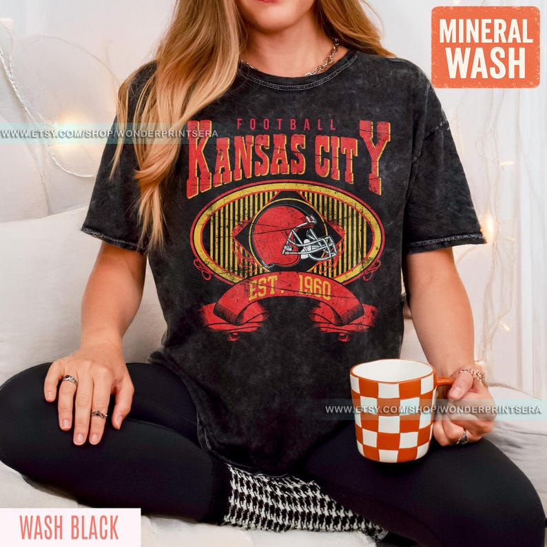 Kansas City Football Mineral Wash Vintage Style T-Shirt, Kansas City Football Crewneck, Football T-Shirt, Kansas City Fan Gifts FAR8 image 4