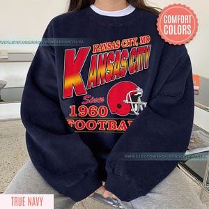 Vintage Style Kansas City Football Comfort Colors Crewneck Sweatshirt,Kansas City Football Sweatshirt,Womens Men Kansas City Shirt Gift FJK8 image 4