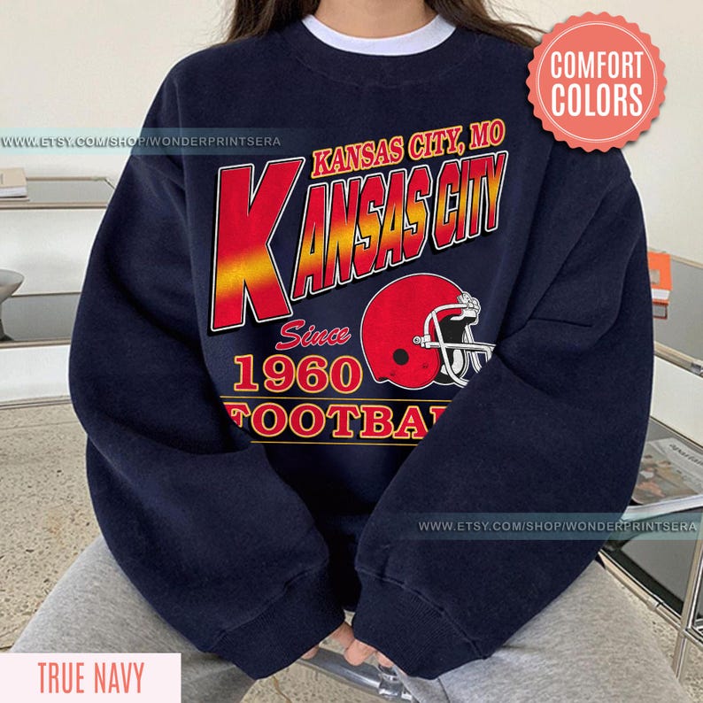 Vintage Style Kansas City Football Comfort Colors Crewneck Sweatshirt,Kansas City Football Sweatshirt,Womens Men Kansas City Shirt Gift FJK8 image 4