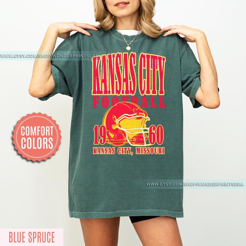 Kansas City Football Comfort Colors Vintage Style T-Shirt, Kansas City Football Crewneck, Football T-Shirt, Kansas City Fan Gifts FSM8 image 7